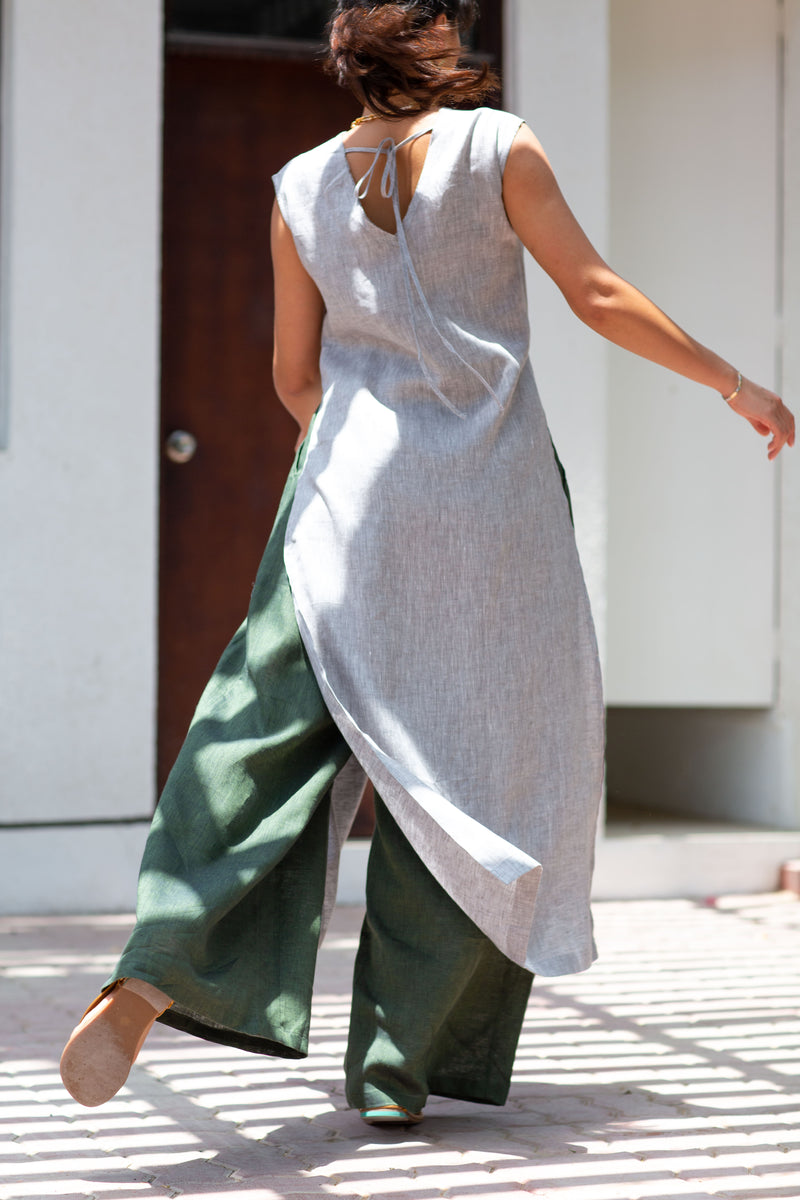 Zera Maxi Linen Wide Leg Pants Bottle Green