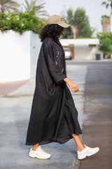 Cura Sui | Sahra Maxi Jelabiya Linen Dress Black With Detail