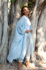 Nawar Linen Kimono Coat Sky Blue