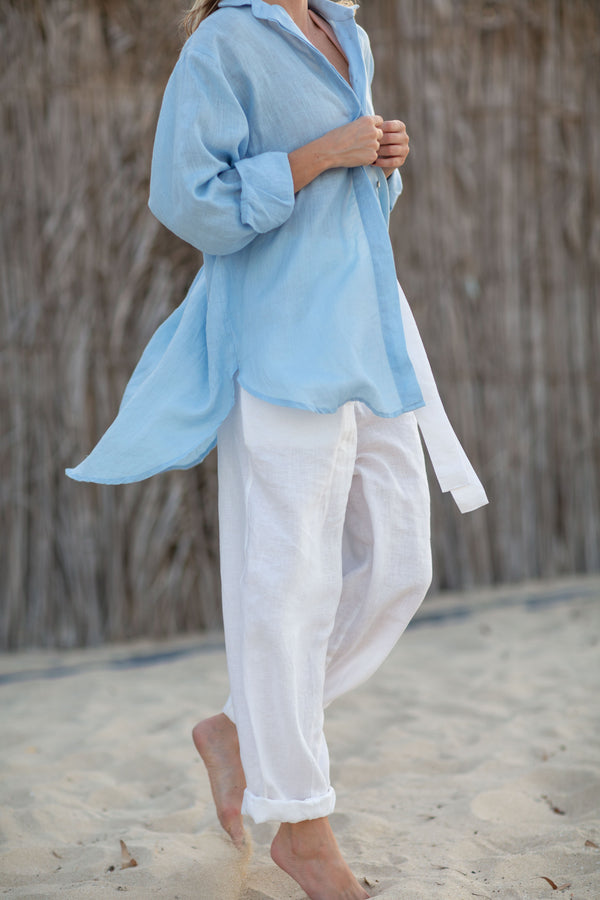 Zahara Linen Shirt Baby Blue