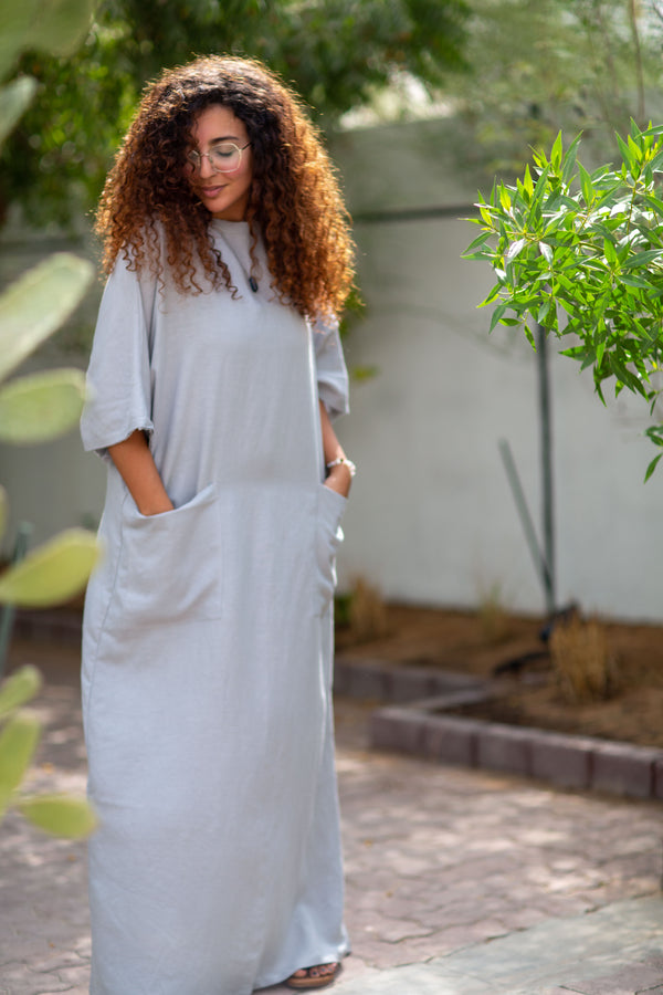 Alya Maxi T-Shirt Linen Dress Ash Grey