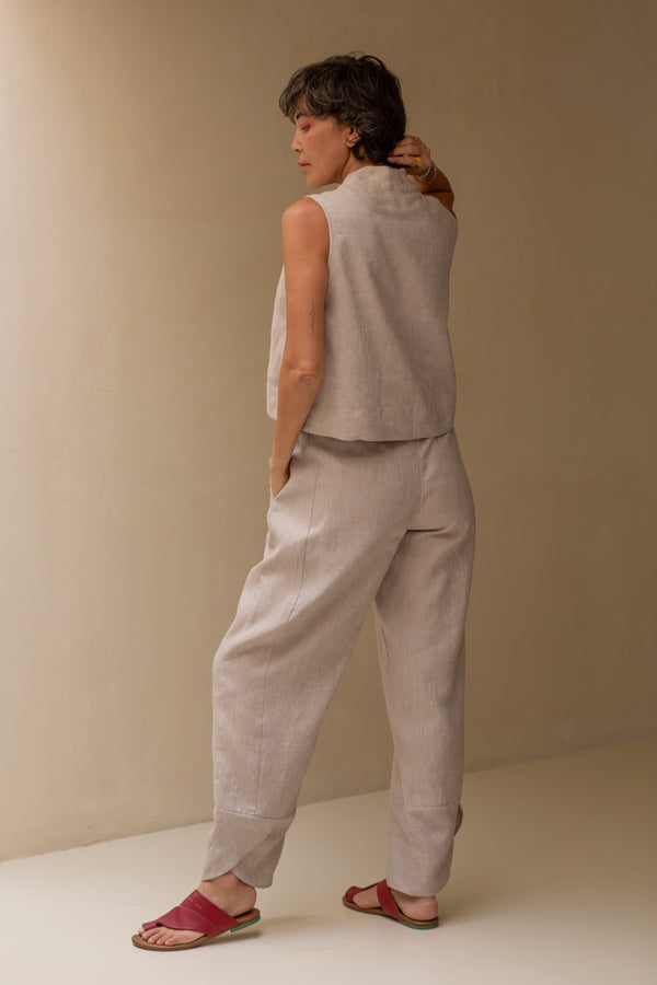 Jade Linen Kimono Pants Oatmeal LONG 2