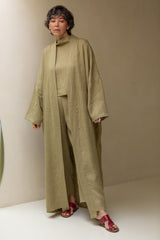 Nawar Linen Kimono Coat Pistachio LONG