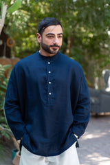 Yoko Linen Unisex Shirt Navy Blue