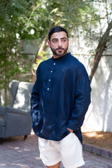 Yoko Linen Unisex Shirt Navy Blue