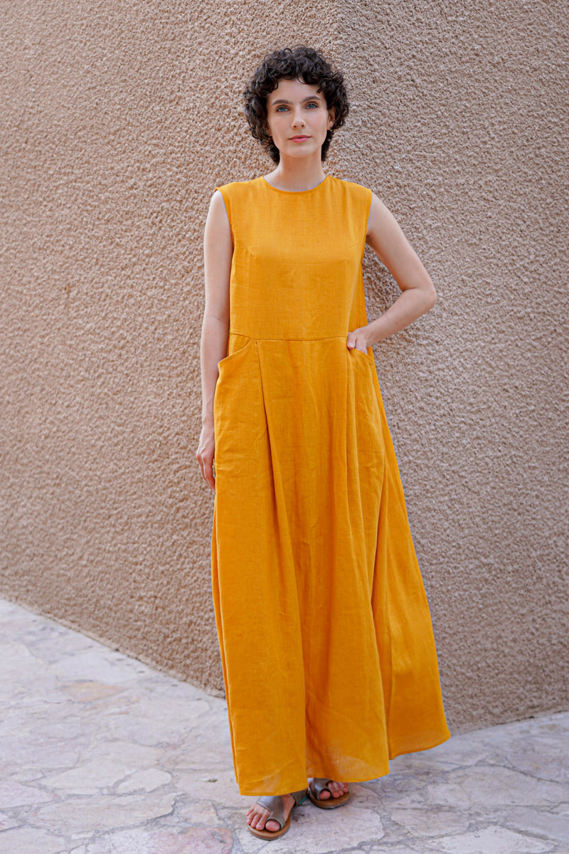 Azalea Maxi Linen Dress Mustard