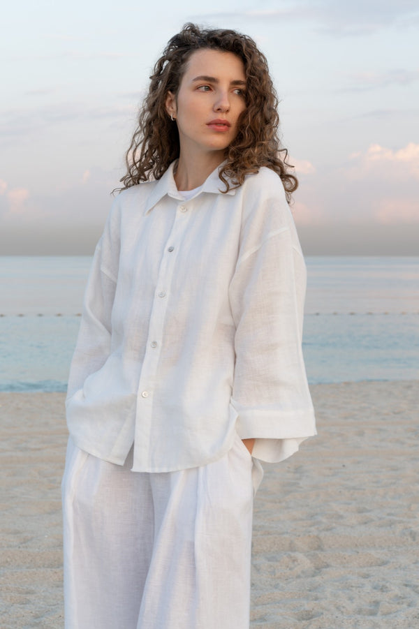 Sirvat Cropped Linen Shirt White