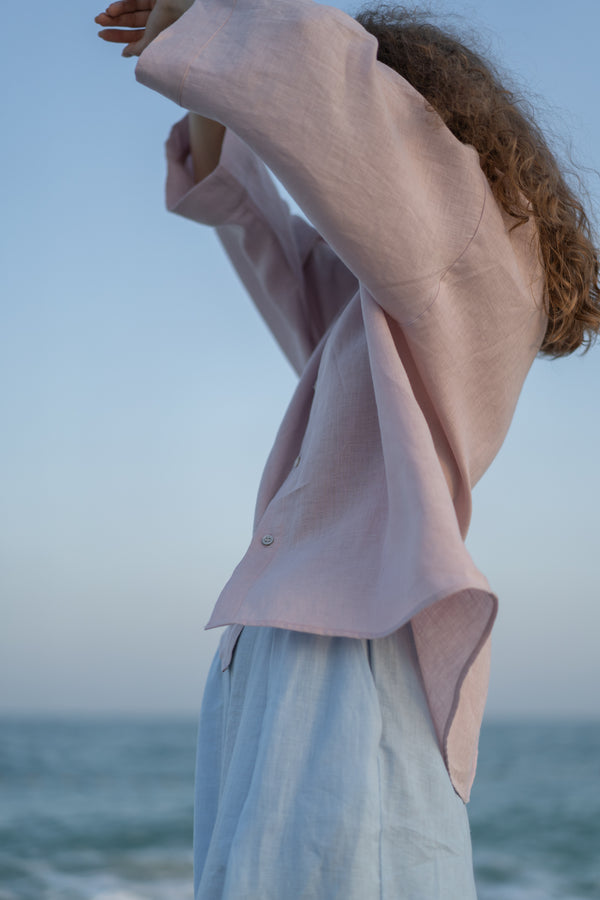 Sirvat Cropped Linen Shirt Faded Rose