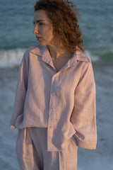 Sirvat Cropped Linen Shirt Faded Rose