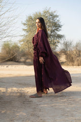 Nawar Linen Kimono Coat Burgundy Long