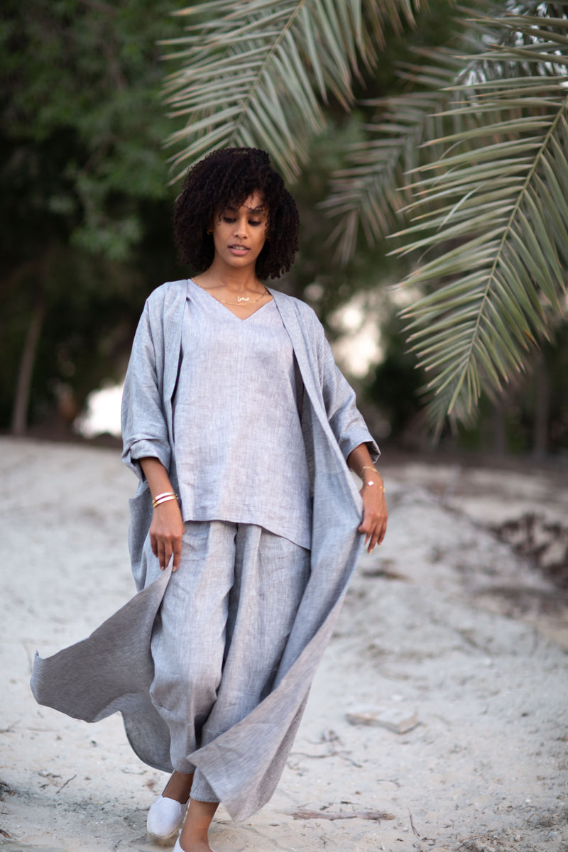 Jade Linen Kimono Pants Pearl Gray