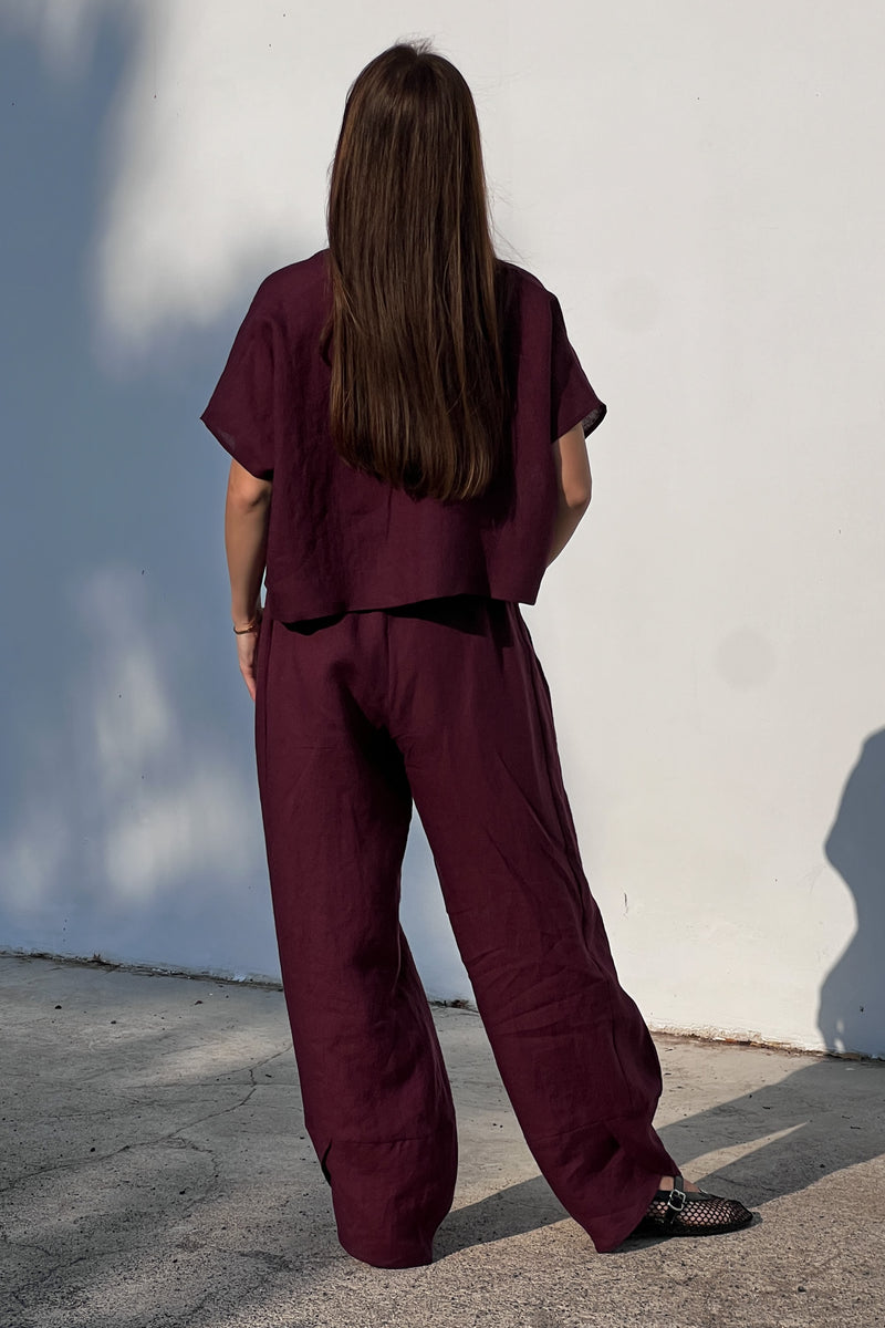 Jade Linen Kimono Pants Burghundy LONG