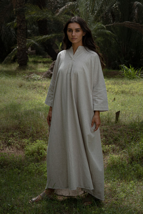Janna Maxi Jelabiya Dress Natural Hand Block Printed - PRE-ORDER