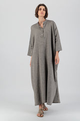 Janna Maxi Jelabiya Linen Dress Warm Dark Grey