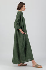 Janna Maxi Jelabiya Linen Dress Bottle Green