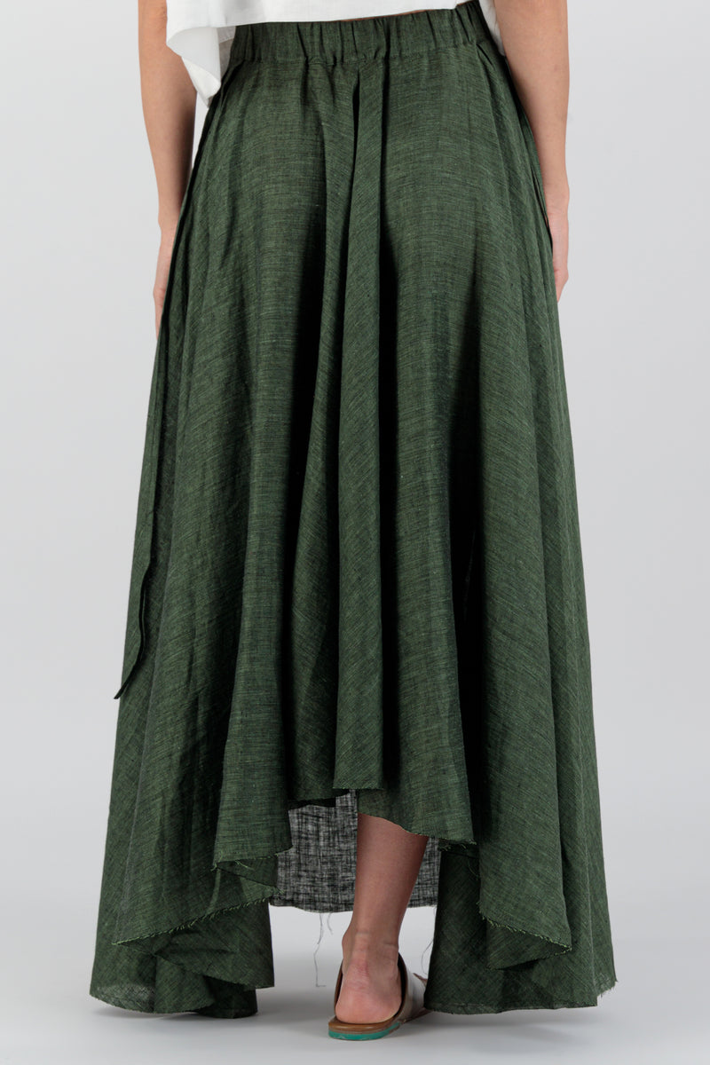 Anara Maxi Linen Skirt With Slits Bottle Green