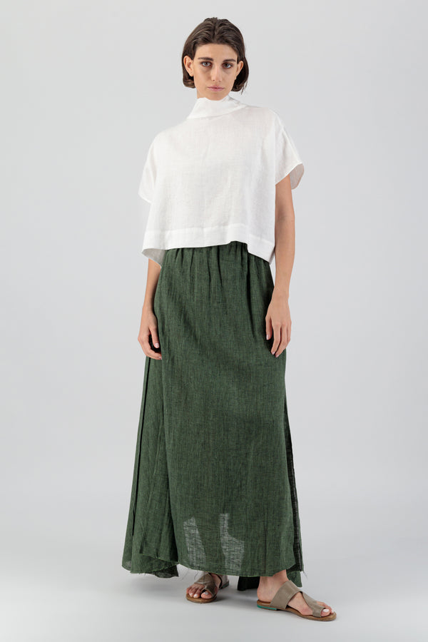 Anara Maxi Linen Skirt With Slits Bottle Green