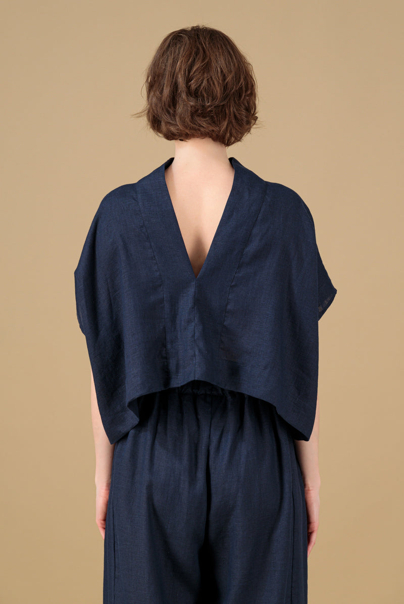 Ivy Kimono Linen Top Navy Blue