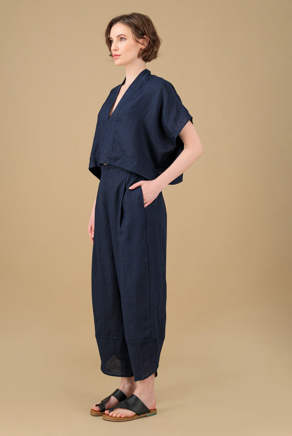 Jade Linen Kimono Pants Navy Blue