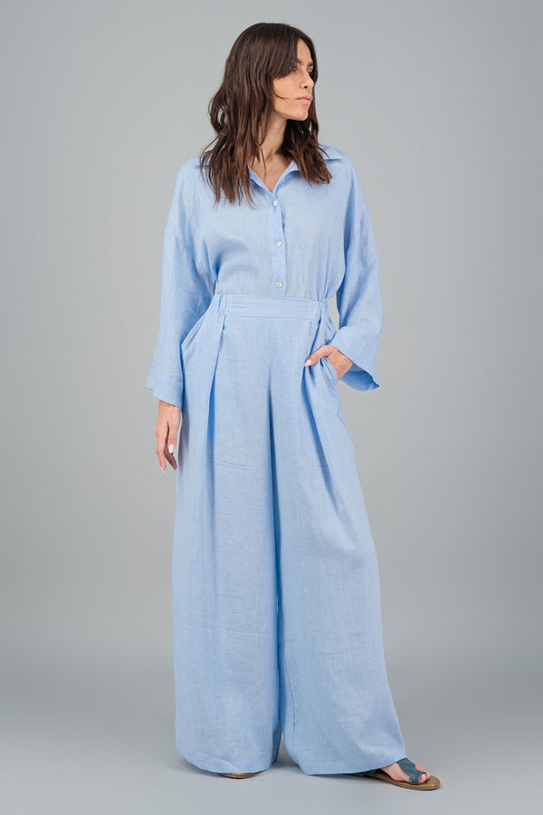 Sirvat Cropped Linen Shirt Baby Blue