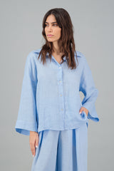 Sirvat Cropped Linen Shirt Baby Blue