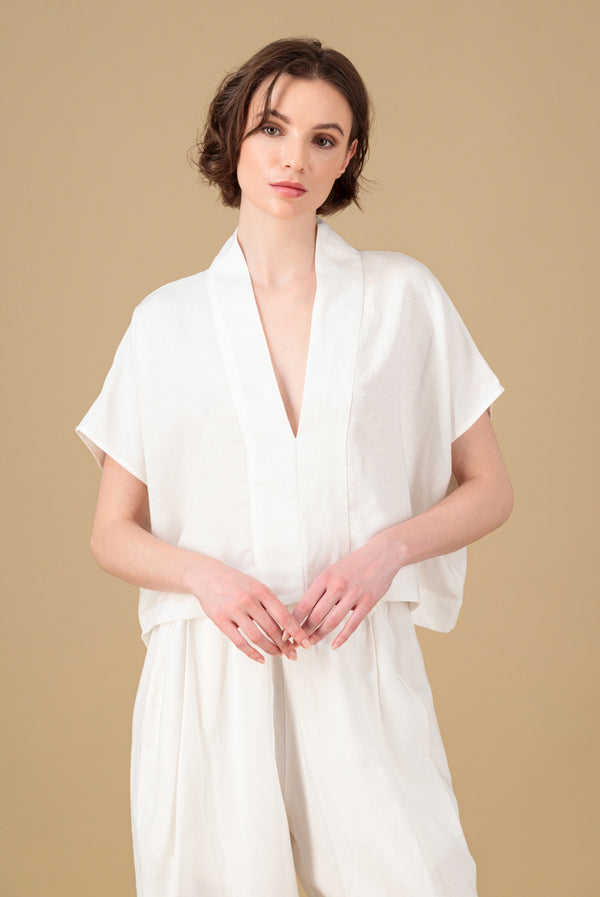 Ivy Kimono Linen Top Off White