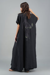 Ivy Kimono Linen Coat Back Detail Black