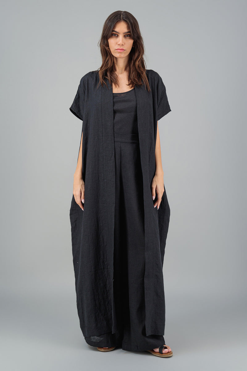 Cura Sui | Ivy Kimono Linen Coat Back Detail Black