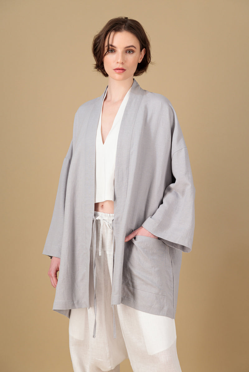 Yucca Kimono Linen Jacket Ash Grey