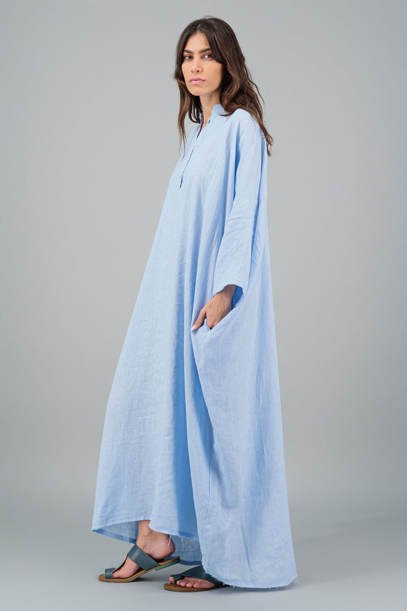 Janna Maxi Jelabiya Linen Dress Baby Blue