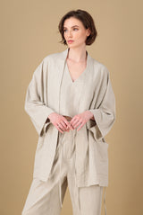 Yucca Kimono Linen Jacket Natural Hand Block Printed Back