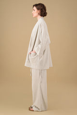 Yucca Kimono Linen Jacket Natural Hand Block Printed Back