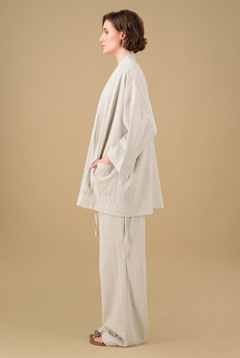 Yucca Kimono Linen Jacket Natural Hand Block Printed Back