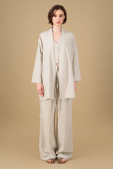 Yucca Kimono Linen Jacket Natural Hand Block Printed Back