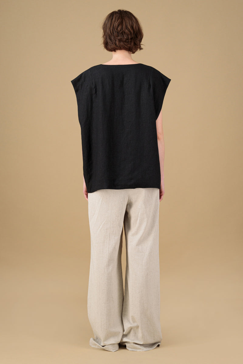 Sarvin Linen Oversized Unisex Vest Black