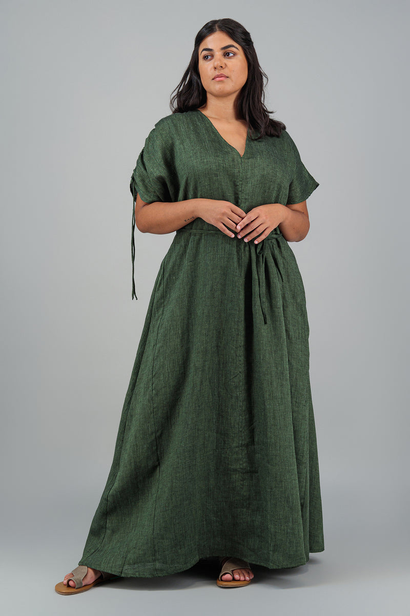 Elementa 01 | Aya Maxi Linen Dress Bottle Green