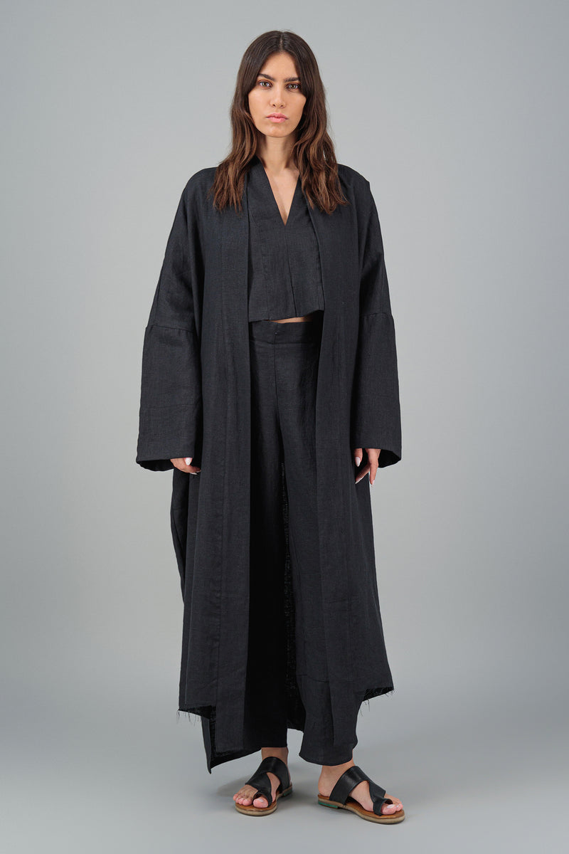 Nawar Linen Kimono Coat Black