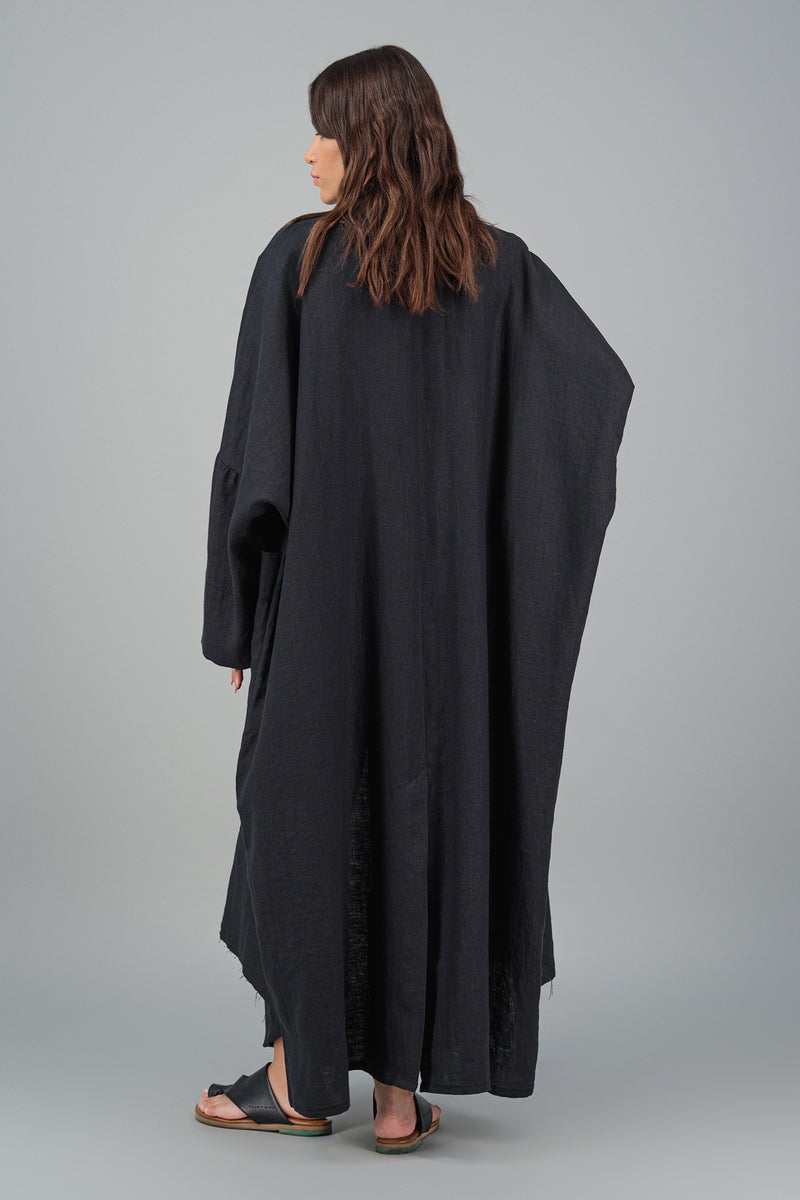 Nawar Linen Kimono Coat Black