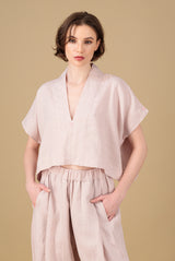 Ivy Kimono Linen Top Faded Rose with Logo