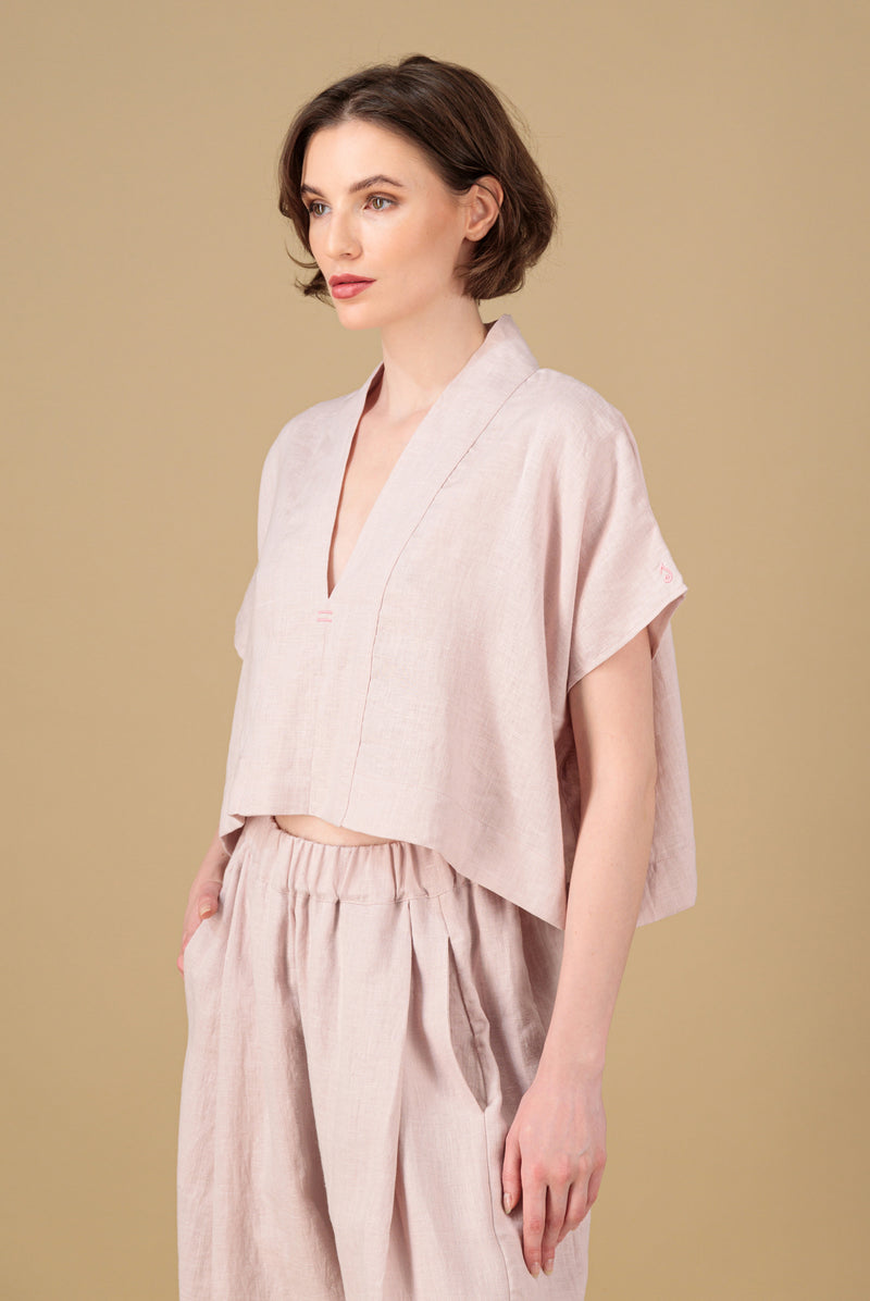 Ivy Kimono Linen Top Faded Rose with Logo