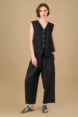 Yara Linen Vest Black