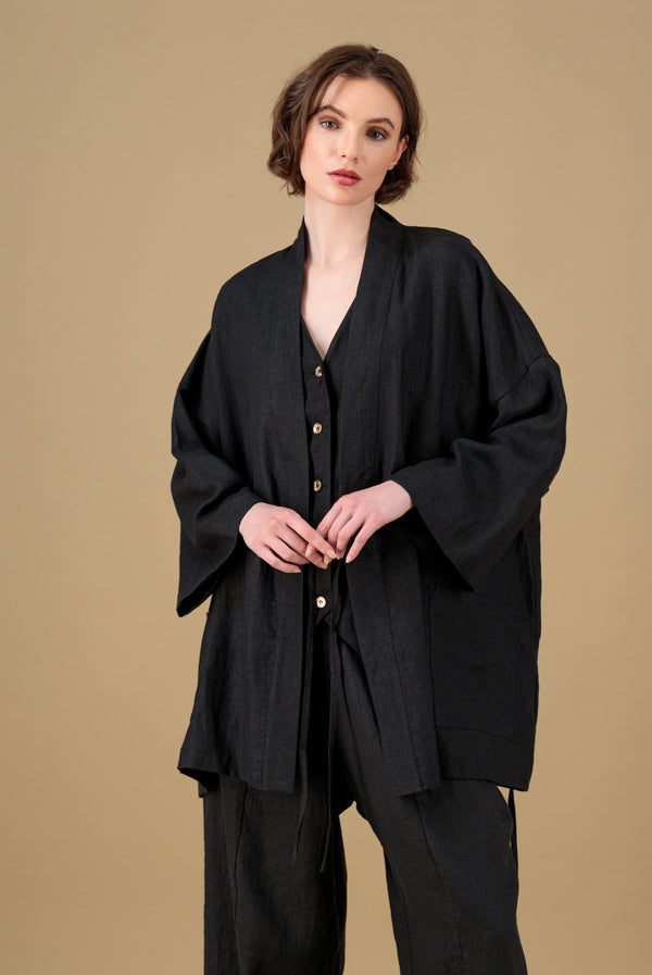 Yucca Kimono Linen Jacket Black