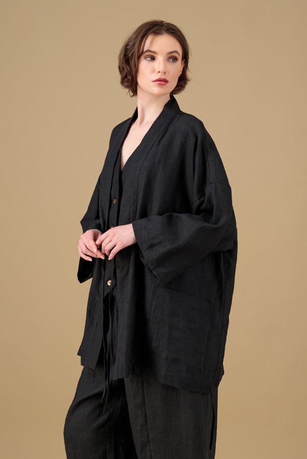 Yucca Kimono Linen Jacket Black