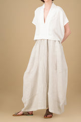 Amarina Linen Skirt Stripes Oatmeal