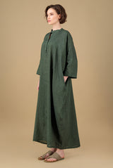 Janna Maxi Jelabiya Dress Bottle Green Hand Block Printed - PRE-ORDER