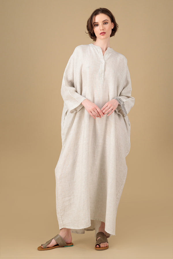 Janna Maxi Jelabiya Linen Dress Striped Hand Block Printed - PRE-ORDER