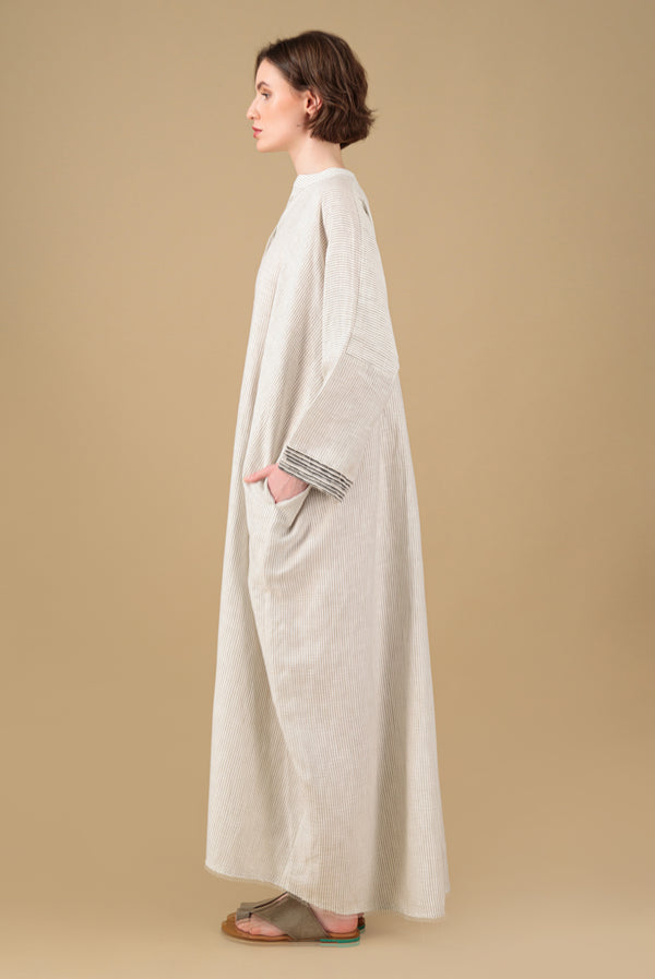 Janna Maxi Jelabiya Linen Dress Striped Hand Block Printed