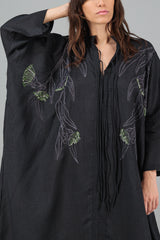 Sahra Maxi Jelabiya Linen Dress Black With Detail