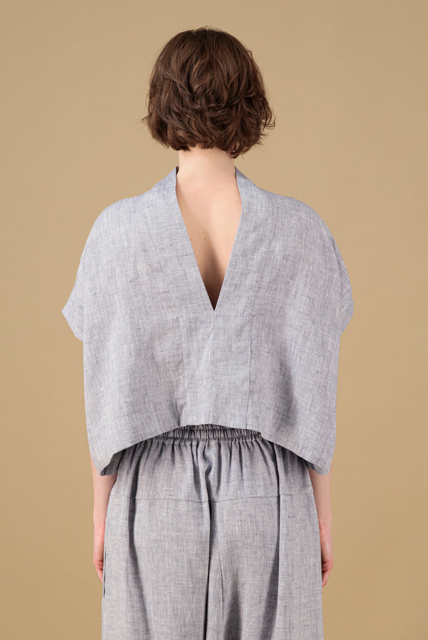 Ivy Kimono Linen Top Faded Denim