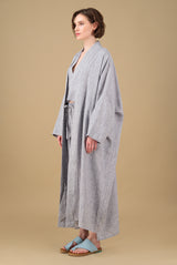 Nawar Linen Kimono Coat Faded Denim